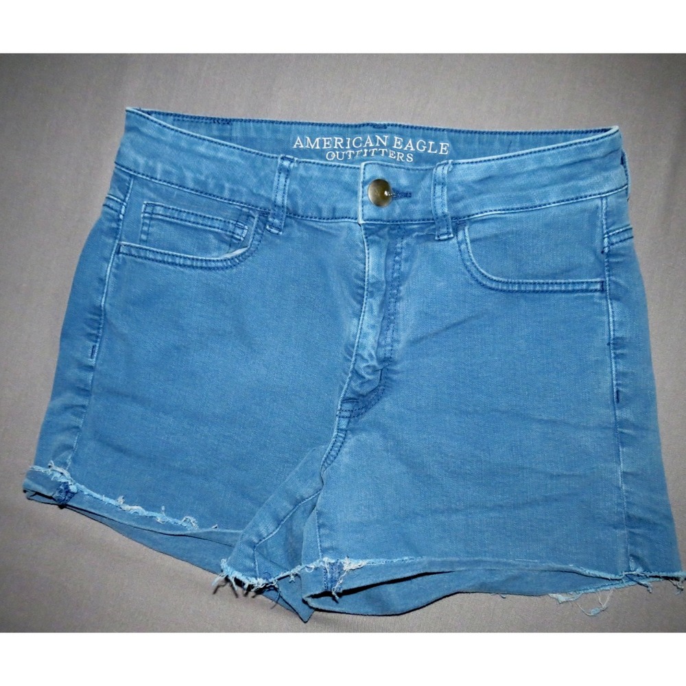 American Eagle Super Stretch‎ Medium Wash Hi-Rise Shortie Denim Shorts Women's 8